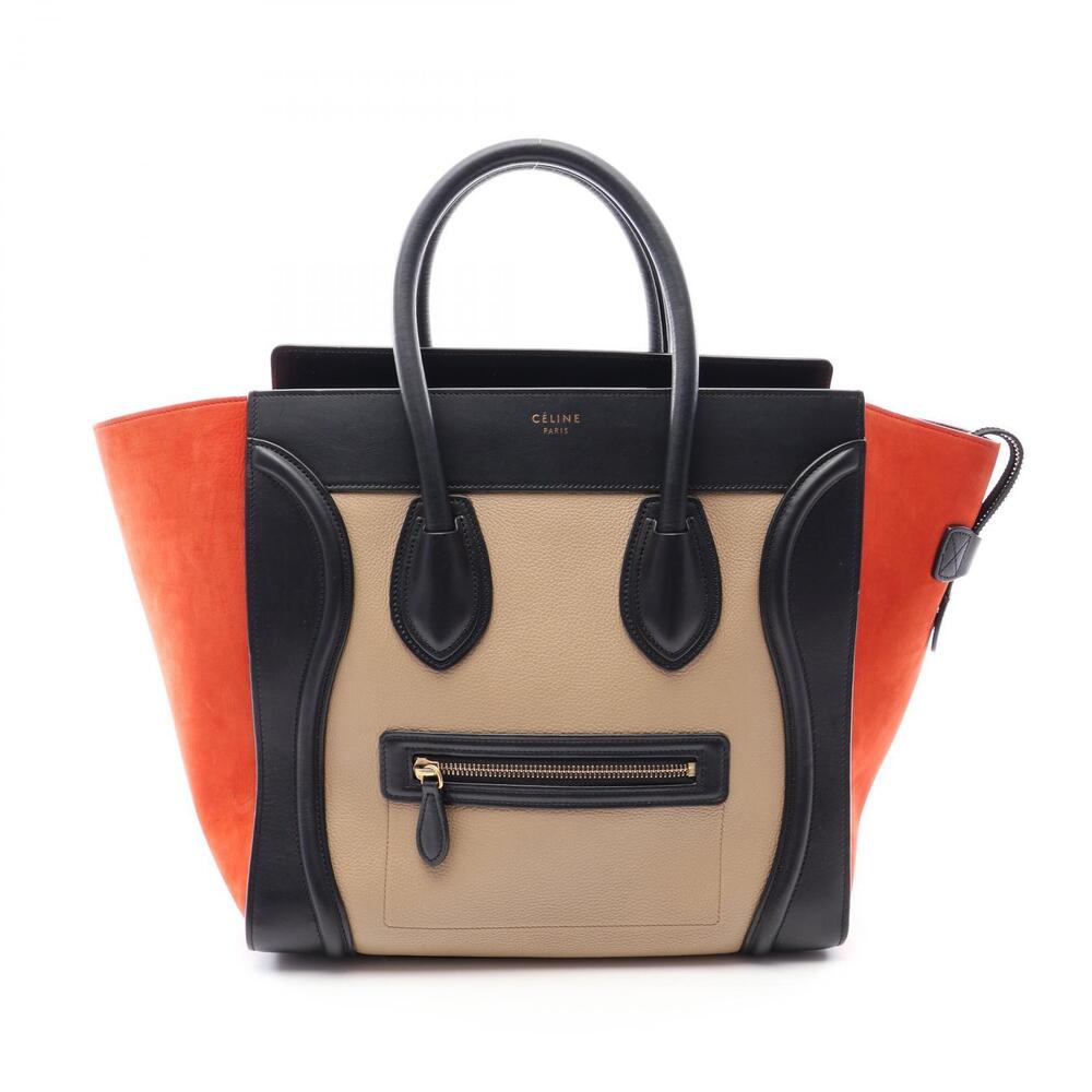 Celine Luggage Shopper Handbag Leather Beige Tan Red